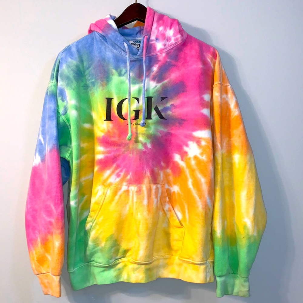 Colortone Rainbow Swirl Tie Dye Crew Pullover Hoodie Sweatshirt IGK M